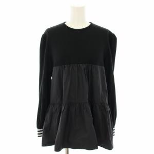 ティアードトップス ブラウス 長袖 ドッキング 36 黒 ブラック 白 ホワイト BD2021-2B-75