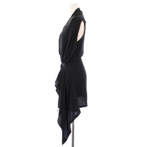 ANN DEMEULEMEESTER ワンピース ドレープ 変形 ミニ丈 アシンメトリー ノースリーブ レイヤード シルク 36 黒 ブラック
