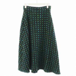 René フレアスカート ロング丈 ツイード ラメ 36 黒 ブラック 緑 グリーン 6034720 /AN30