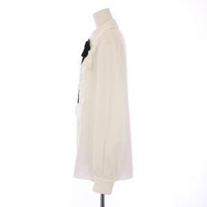 René シャツ ブラウス 長袖 レギュラーカラー レース 切替 ボウタイ リボン 36 白 ホワイト タグ付き