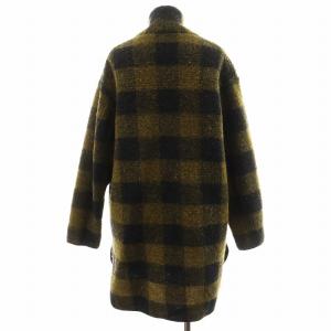 ISABEL MARANT ETOILE ノーカラーコート ミドル丈 チェック柄 ウール アウター 34 カーキ 黒 ブラック 78-08-76-08005