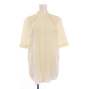 シャツ ブラウス 半袖 バンドカラー フリル シルク 0 アイボリー /BM