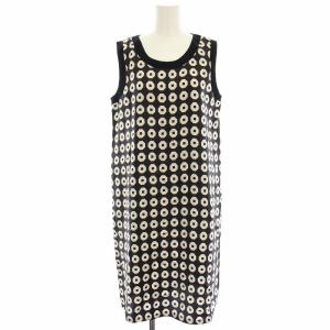 ワンピース ノースリーブ 総柄 ひざ丈 紺 ネイビー 茶 ブラウン 白 ホワイト /HN