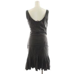 roberto cavalli ワンピース ひざ丈 ノースリーブ レザー M ダークブラウン /AN32