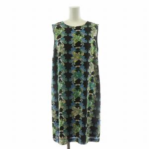 ノースリーブワンピース ロング 花柄 絹 シルク100％ 42 ブラック ブルー OPMISM0090