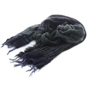 マフラー ストール 総柄 フリンジ 紺 ネイビー 緑 グリーン /RO