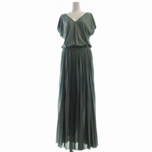 ワンピース マキシ ロング ラメ ノースリーブ Vネック 長袖 S 緑 グリーン 762490500003