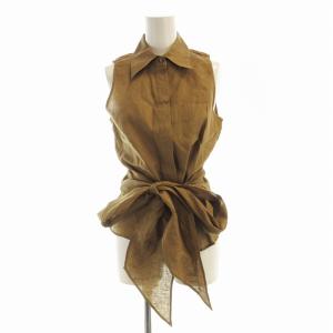 シャツ ブラウス ノースリーブ 麻 リネン 40 茶 ブラウン 73136 /EE