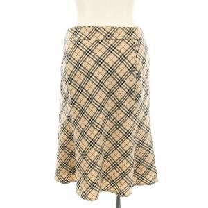 BURBERRY BLUE LABEL フレアスカート ひざ丈 ノバチェック ウール ベルト付き 36 べージュ FLF09-633 /KU