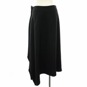 Yohji Yamamoto +NOIR フレアスカート アシンメトリー 変形 ウール 絹 シルク混 ミモレ ロング 2 黒 ブラック NM-S12-413