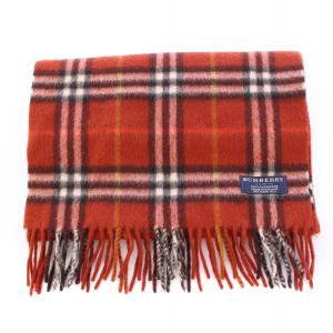 BURBERRY LONDON マフラー フリンジ カシミヤ チェック柄 総柄 赤 レッド /BB