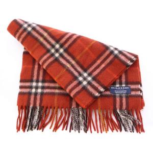 BURBERRY LONDON マフラー フリンジ カシミヤ チェック柄 総柄 赤 レッド /BB