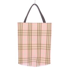 BURBERRY LONDON ハンドバッグ コンパクト チェック柄 キャンバス ピンク /BB