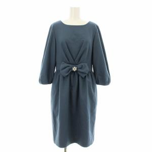 ワンピース ひざ丈 七分袖 リボン装飾 38 青 ブルー 811522 /KU