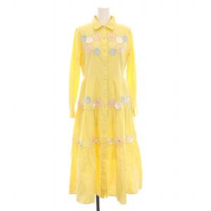 フラワーモチーフ 刺繍 シャツワンピース ロング 長袖 0 黄色 20C505 /YM
