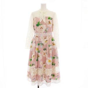 プリントレースワンピース ロング 花柄 長袖 0 ピンク 白 マルチカラー 20A503 /YM