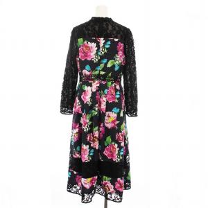 Chesty プリントレースワンピース ロング 花柄 長袖 1 黒 マルチカラー 20A503 /YM