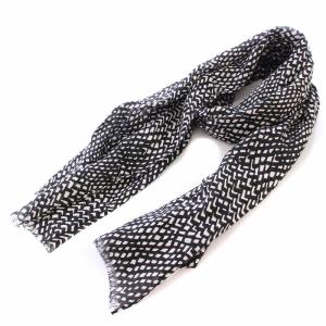 TESIA TIMANGI ストール フリンジ 総柄 麻 リネン バイカラー 黒 ブラック 白 ホワイト