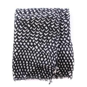 marimekko TESIA TIMANGI ストール フリンジ 総柄 麻 リネン バイカラー 黒 ブラック 白 ホワイト