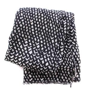 marimekko TESIA TIMANGI ストール フリンジ 総柄 麻 リネン バイカラー 黒 ブラック 白 ホワイト