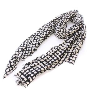 TAIJA KIRINNI ストール シアー シースルー ウール シルク混 総柄 バイカラー 黒 ブラック