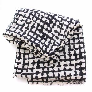 marimekko TAIJA KIRINNI ストール シアー シースルー ウール シルク混 総柄 バイカラー 黒 ブラック