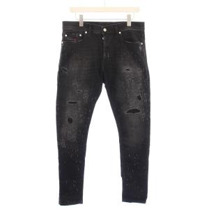 TEPPHAR デニムパンツ ジーンズ ボタンフライ ストレッチ ダメージ加工 ロゴパッチ W30 L30