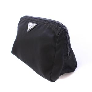 PRADA 化粧ポーチ コスメ 小物入れ ナイロン 三角プレート ロゴ 黒 ブラック /BB OH