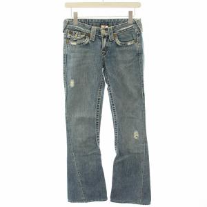 デニムパンツ ジーンズ フレアパンツ ローライズ ダメージ加工 25 水色 ライトブルー 112790