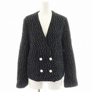 23AW ドットツイード Vネックジャケット ウール混 38 黒 ブラック 白 ホワイト 23010900100030