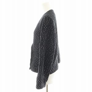 IENA 23AW ドットツイード Vネックジャケット ウール混 38 黒 ブラック 白 ホワイト 23010900100030