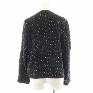 IENA 23AW ドットツイード Vネックジャケット ウール混 38 黒 ブラック 白 ホワイト 23010900100030