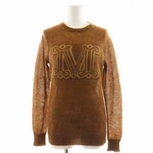 白タグ ニット セーター  Mロゴ ブラウン