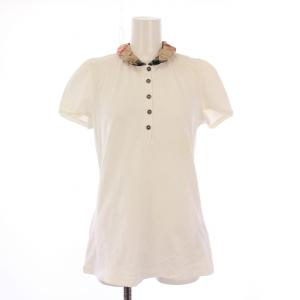 ポロシャツ 半袖 ボリュームカラー ストレッチ 鹿の子 襟ノバチェック ロゴ 刺繍 M 白 ホワイト /BB