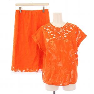 セットアップ カットソー 半袖 クルーネック フレアスカート ギャザー イージー ミモレ ロング ウエストゴム