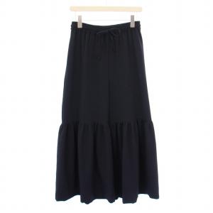 ワイドパンツ イージー ギャザー スラックス ウエストゴム ストレッチ 34 紺 ネイビー /BB