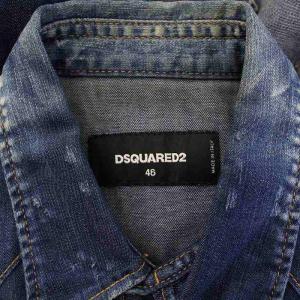 DSQUARED2 マルチワッペンデニムシャツ カジュアル 長袖 レギュラーカラー ロゴ ダメージ加工 USED加工 46