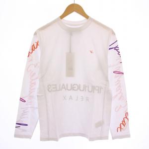 1PIU1UGUALE3 RELAX Tシャツ ロンT カットソー 長袖 クルーネック ロゴ プリント S 白 ホワイト タグ付き /BB