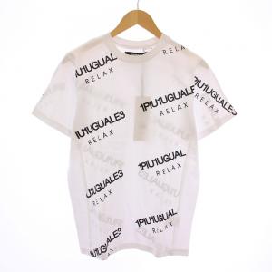 Tシャツ 半袖 クルーネック ロゴ プリント 総柄 S 白 ホワイト タグ付き /BB