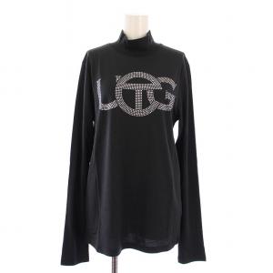 カットソー 長袖 ハイネック ストレッチ ラインストーン ロゴ 装飾 M 黒 ブラック タグ付き /BB