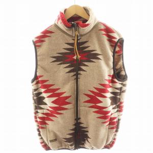 ベスト ジップアップ 裏ボア 総柄 2 ベージュ 赤 レッド 11-06-0019-611-90-18