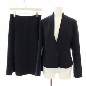 スーツ セットアップ 上下 ノーカラージャケット シングル 38 スカート ロング フレア 40 紺 ネイビー