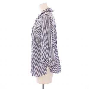 DAISY LIN LADE STRIPE シャツ ブラウス 七分袖 スキッパー フリル ストライプ柄 F 青 ブルー /BB