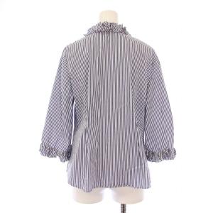 DAISY LIN LADE STRIPE シャツ ブラウス 七分袖 スキッパー フリル ストライプ柄 F 青 ブルー /BB