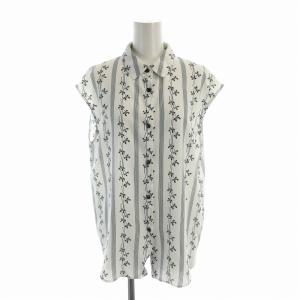 DEVEAUX*sese ラウンドカラーシャツブラウス ノースリーブ ストライプ 花柄 F 白 ホワイト