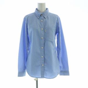 WIC.ドライタッチ ロングスリーブシャツ ブラウス ボタンダウン チェック 長袖 L 青 ブルー 白