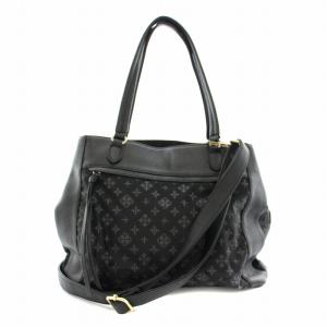 ハンドバッグ ショルダーバッグ 2way 総柄 ナイロン レザー 黒 ブラック /YT