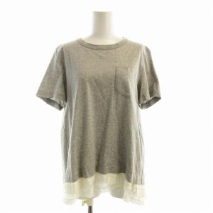 Tシャツ カットソー 半袖 切替 レース 大きいサイズ 3 グレー 18-03703 /EE