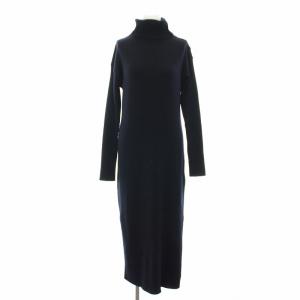 ニットワンピース ロング タートルネック 長袖 リブ編み S 紺 ネイビー 93210221 /YT