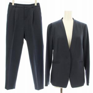 ウールライクノーカラージャケット タックテーパードパンツ スーツ セットアップ 上下 ジップフライ 38